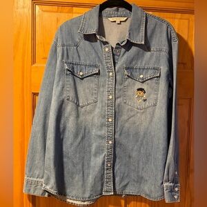Teenie Weenie Vintage Western Style Denim Button Down Embroidered French Bear.